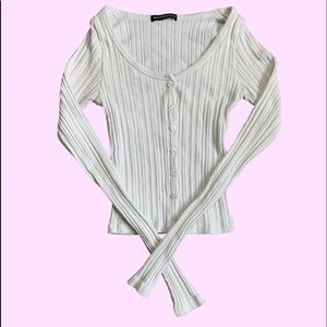 Brandy Melville White Ribbed Zelly Long Sleeve